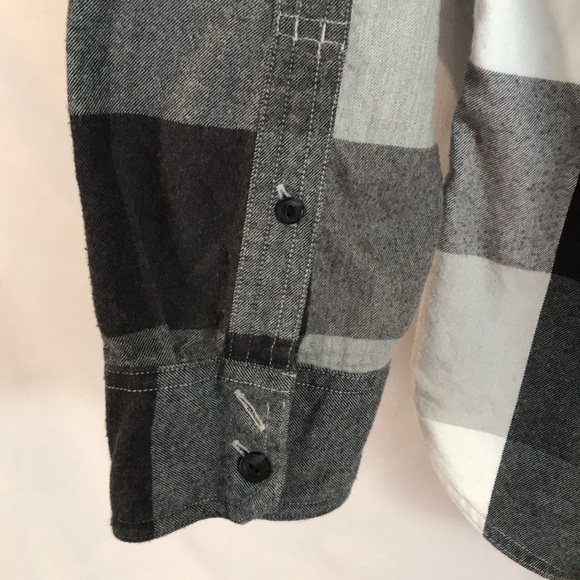 Nordstrom gray & white cotton checkered long sleeves button up shirt trim fit L - Picture 6 of 12